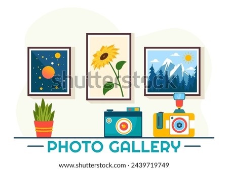 Photo Gallery Vector Illustration for Museum Visitors View Exhibition of Modern Abstract Paintings and Picture in Contemporary in Flat Background