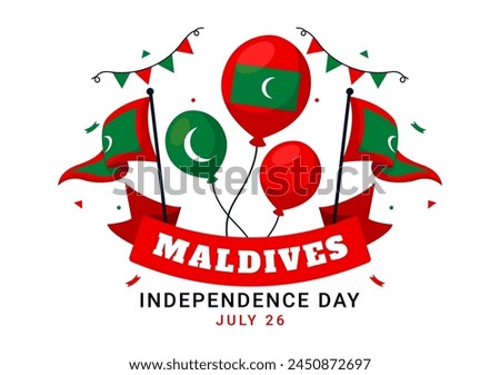 Happy Maldives Independence Day Vector Illustration on 26 July with Maldivian Wavy Flag and Ribbon in Flat Cartoon Background Design