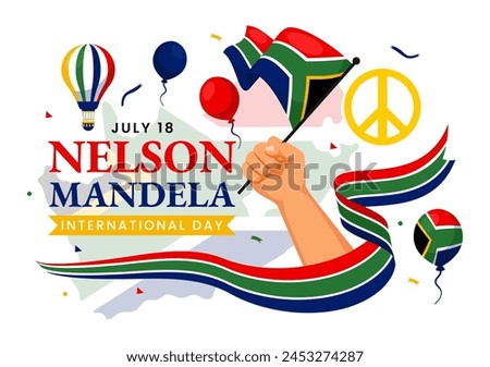 Happy Nelson Mandela International Day Vector Illustration on 18 July with South Africa Flag and Ribbon in Flat Cartoon Background Design