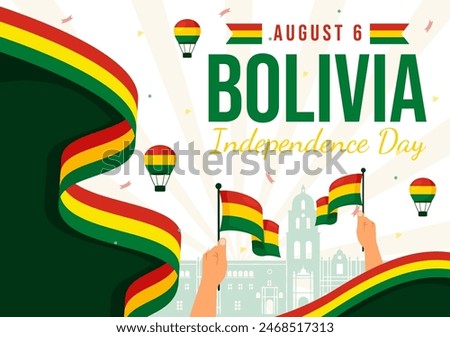 Bolivia Independence Day Vector Illustration on August 6 with Waving Flag and Ribbon in a Festive National Holiday Flat Cartoon Background