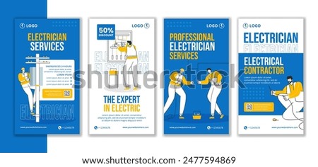 Electrician Services Social Media Stories Flat Cartoon Hand Drawn Templates Background Illustration