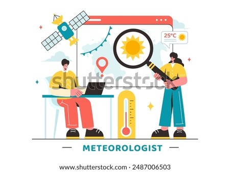 Meteorologist Vector Illustration with Weather Forecast and Atmospheric Precipitation Map in a Flat Style Cartoon Background Design