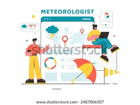 Meteorologist Vector Illustration with Weather Forecast and Atmospheric Precipitation Map in a Flat Style Cartoon Background Design