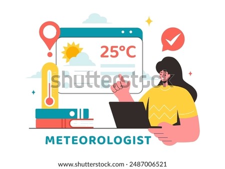 Meteorologist Vector Illustration with Weather Forecast and Atmospheric Precipitation Map in a Flat Style Cartoon Background Design