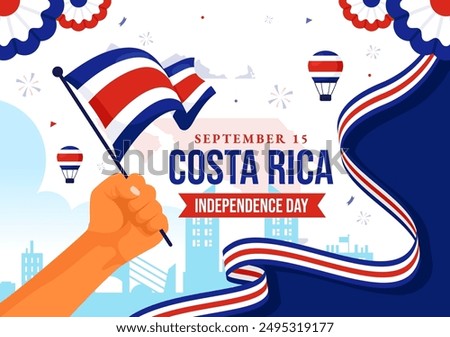 Happy Independence Day of Costa Rica Vector Illustration for September 15 featuring a Waving Flag and Confetti on a Flat Style Cartoon Background