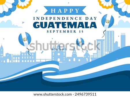 Happy Guatemala Independence Day Vector Illustration for September 15 with a Waving Flag and Ribbon in a Flat Style Cartoon Background