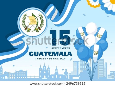 Happy Guatemala Independence Day Vector Illustration for September 15 with a Waving Flag and Ribbon in a Flat Style Cartoon Background