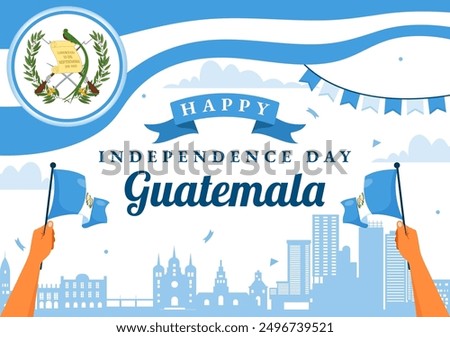 Happy Guatemala Independence Day Vector Illustration for September 15 with a Waving Flag and Ribbon in a Flat Style Cartoon Background