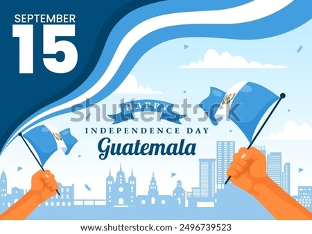 Happy Guatemala Independence Day Vector Illustration for September 15 with a Waving Flag and Ribbon in a Flat Style Cartoon Background