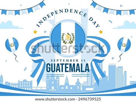 Happy Guatemala Independence Day Vector Illustration for September 15 with a Waving Flag and Ribbon in a Flat Style Cartoon Background