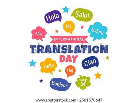 World Translator or Translation Language Day Illustration with Hello Greetings in Different Countries and Multilingual International Communication