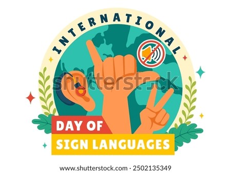 International Day of Sign Languages Vector Illustration Featuring People Demonstrating Hand Gestures and Hearing Disability in a Flat Background