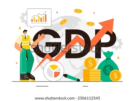 GDP or Gross Domestic Product Vector Illustration with Economic Growth Columns and Market Productivity Charts in a Flat Style Cartoon Background