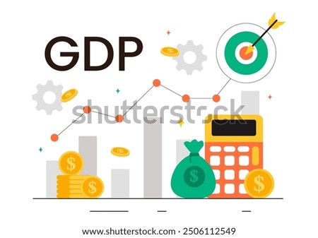 GDP or Gross Domestic Product Vector Illustration with Economic Growth Columns and Market Productivity Charts in a Flat Style Cartoon Background