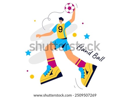 Handball Vector Illustration of a Player Touching the Ball and Scoring a Goal During a Sports Competition in a Flat Style Cartoon Background