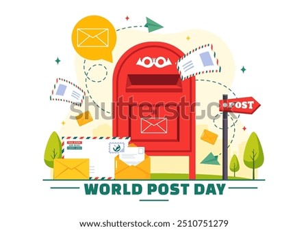 World Post Day Vector Illustration on October 9, Featuring a Red Mailbox Accepting Mail, Letters, and Parcels in a Flat Style Cartoon Background