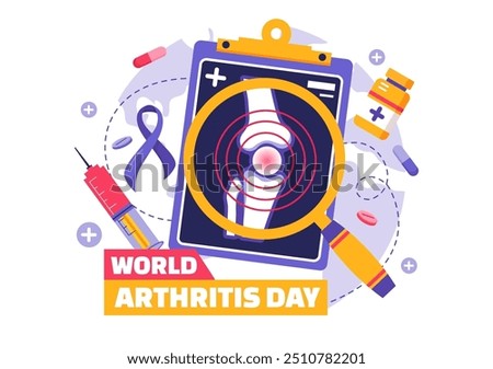 World Arthritis Day vector illustration for October 12, featuring Medical Treatment for Rheumatism and Osteoarthritis, with an X-ray Scan and Bone