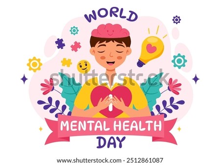 World Mental Health Day Vector Illustration on October 10 featuring Mental Health Awareness a Symbol with the Brain and Flowers in a Flat Background