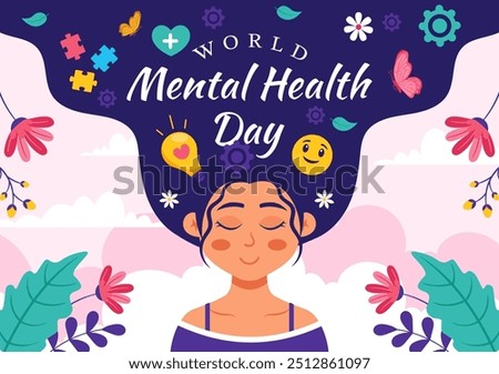 World Mental Health Day Vector Illustration on October 10 featuring Mental Health Awareness a Symbol with the Brain and Flowers in a Flat Background