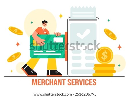 Merchant Services Vector Illustration of a Digital Marketing Strategy with People Referring Businesses and Earning Money Online in a Flat Background