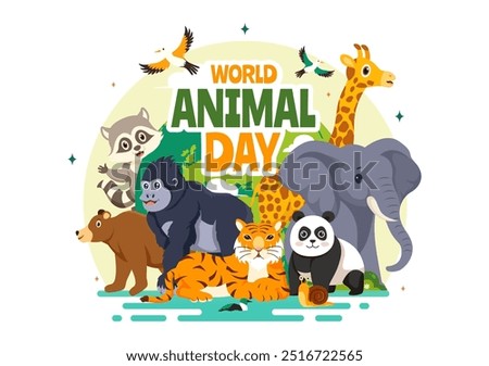 World Animal Day Vector Illustration with a Variety of Animals or Wildlife in the Natural Habitat to Forest Protection and Environmental Awareness