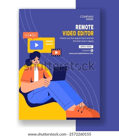 Vertical Poster Illustration Featuring Video Editing Software in a Flat Cartoon Background