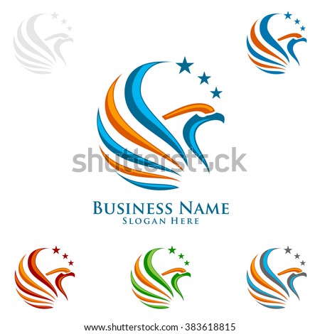 Creative eagle with colorful line , vector Wild eagle Bird Falcon Hawk isolated on a white background