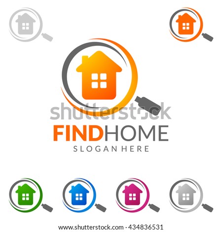 Real estate vector logo design, simple realty with line, magnifying glass, magnifier, and roof represented strong, location,searching and modern real estate