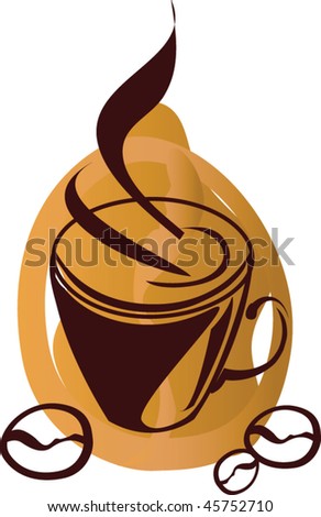 Stylized cup of coffee and coffee beans