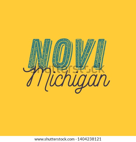 Novi, Michigan t-shirt printing design, typography, vector graphics, illustration, badge applique label.