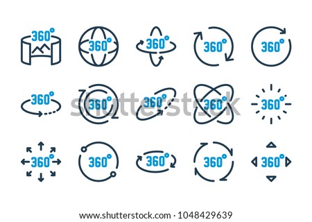 360 Degrees View related line icon set. Vector illustration.