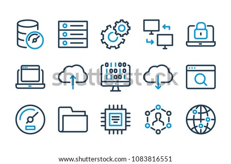 Computing and Web Development related line icon set. Server, Database  and Cloud technology stroke icons.