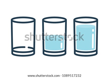Three type of glassws line icons. Empty, half and full filled glasses illustration on white background.