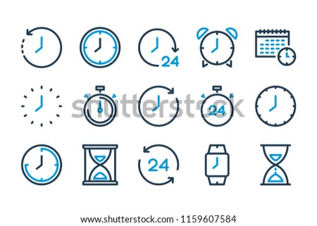 Time and Clock line icons. Watch and Time Management vector icon set.