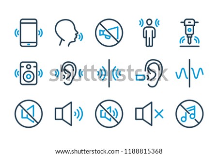 Noise and loud sound related line icon set. Sound wave and Sound Volume vector icons.