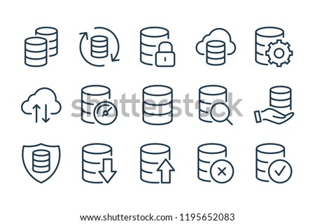 Data storage and Database related line icons. Server and network vector linear icon set.