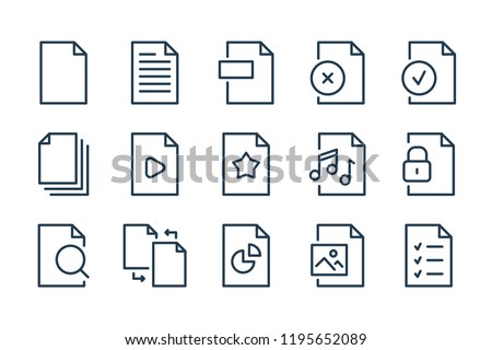 Document and file type related line icons. Docs format vector linear icon set.