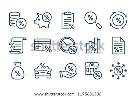 Loan, tax and fees line icons. Discount and Investment vector linear icon set.