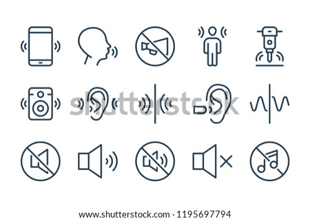 Noise and Sound pollution line icons. Loud sound and Echo vector linear icon set.