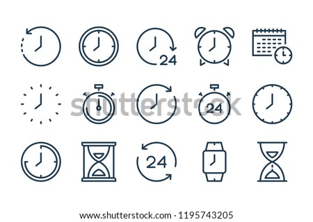 Time and Clock line icons. Watch, Timer, Date, Current time and Calendar vector linear icon set.