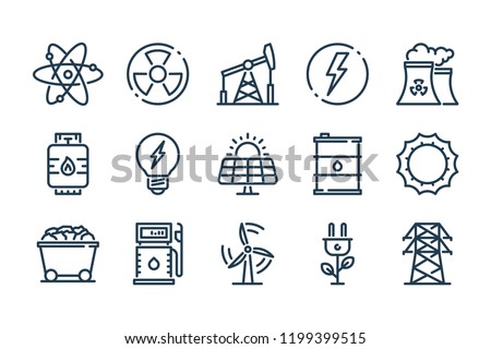 Energy and Eco Power related line icon set. Electricity and Power vector linear icons.