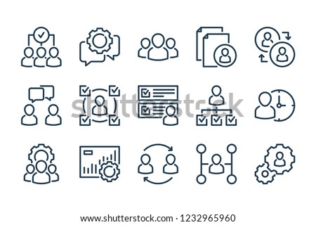Human resources related line icon set. Recruitment, office management and company structure line vector icons.