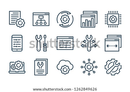 Development and Computing related line icon set. Configuration and web service linear vector icons.