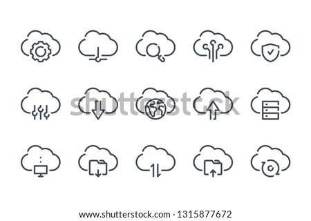 Cloud service and Online Hosting line icons. Cloud network and data vector linear icon set.