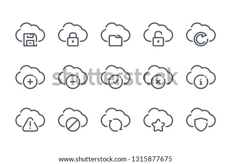 Cloud service and Network technology line icons. Cloud network and data vector linear icon set.