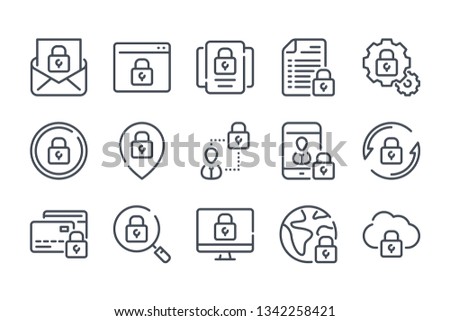 Data protection and Password related line icon set. Cybersecurity vector linear icons.