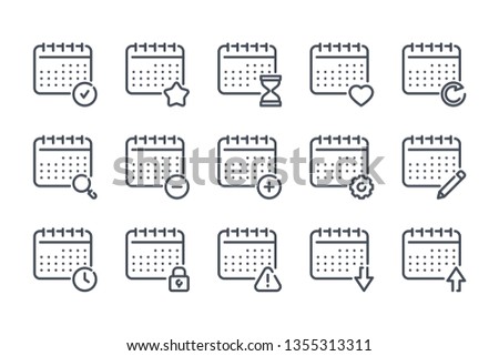 Calendar related line icon set. Date and Reminder vector icon collection.