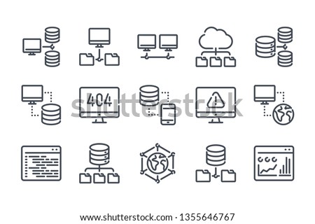 Network Maintenance and Hosting related line icon set. Server and database vector linear icon collection.