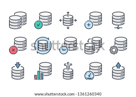 Database and Online Storage related color line icon set. Server, Hosting and Data Backup outline vector icons.