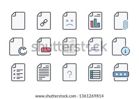 Document related color line icon set. Docs and files linear icons. File type colorful outline vector sign collection.